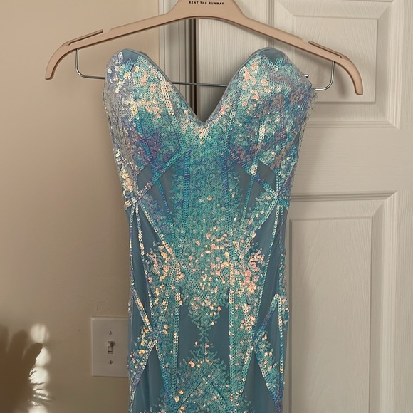 Jovani light blue trumpet, mermaid prom dress. - Picture 3 of 10